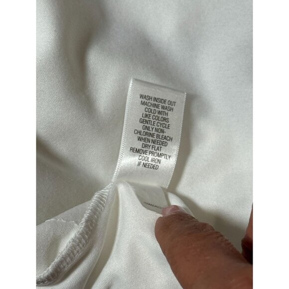 Dana Buchman Womens Size Large Blouse White Ruffle Striped Mesh 3/4 Sleeve Top - Picture 8 of 10